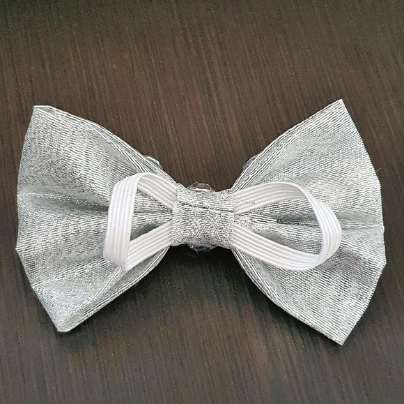 🐶 3 for $15 Pablo Diamonds Bling Bling Silver Bow Tie - Picture 4 of 15